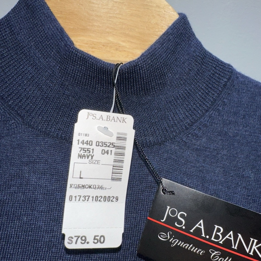 Jos A Bank Signature Collection Mens Large Navy Blue 100% Merino Wool Mock Neck - Picture 4 of 5